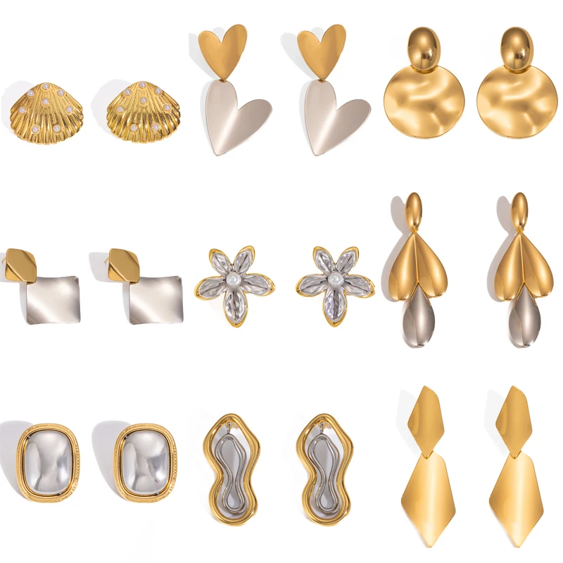 ANENJERY 316L Edelstahl Geometrie Herz Blume Anhänger Ohrringe Für Frauen Männer Temperament Nische Schmuck Geschenke Großhandel