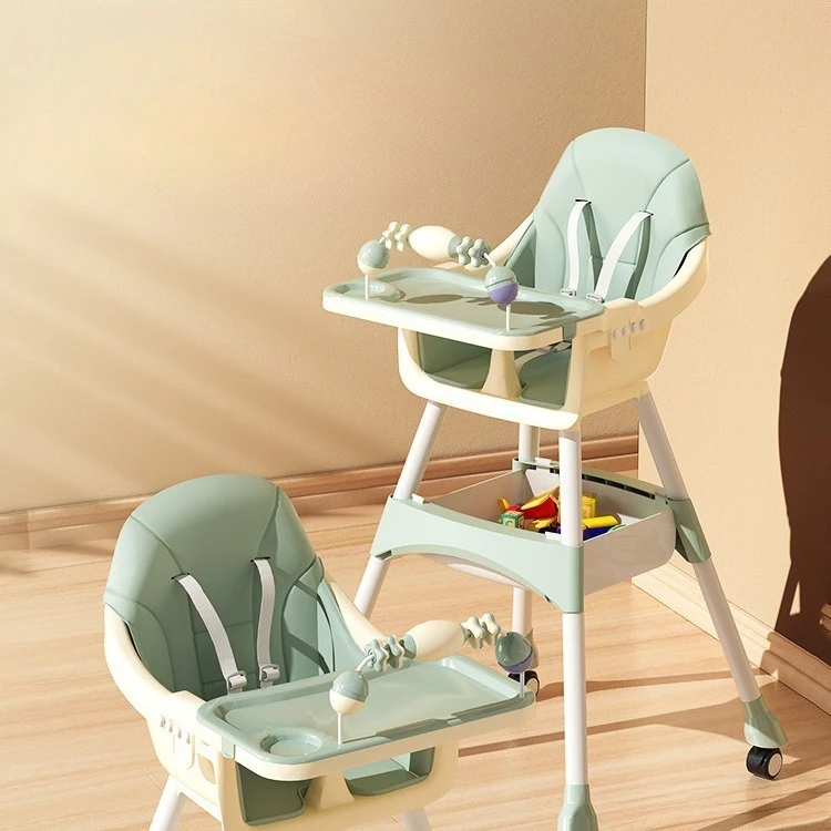 Babyfond Adjustable Multifunctional Baby Dining Chair With Universal Wheels & Plate Storage