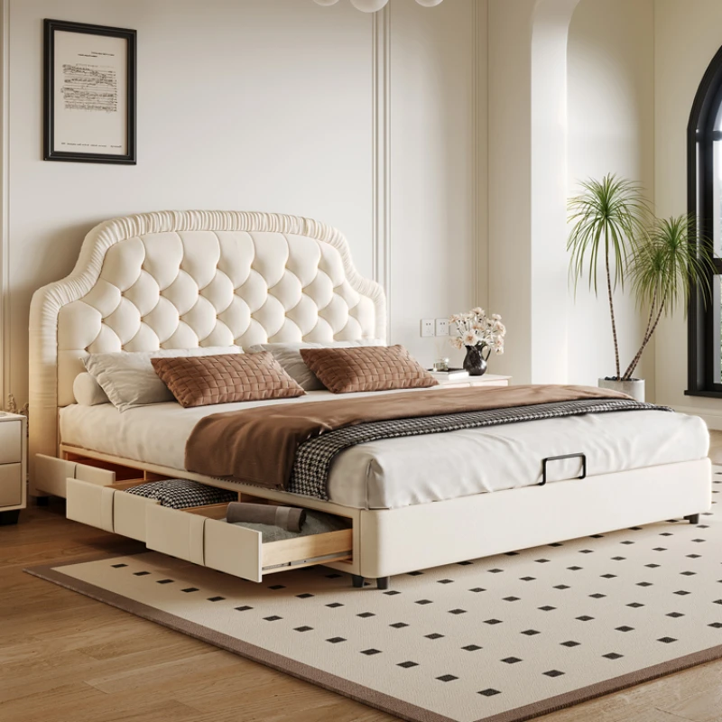 Nordic Luxury Frame Double Bed King Size Wooden Queen Living Room Double Bed Hotel Modern Letto Matrimoniale Bedroom Furniture