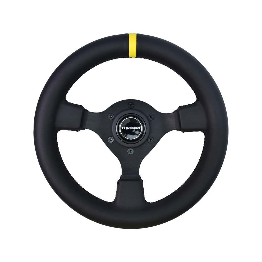 

TIYPEOR 280MM Universal Steering Wheel Leather Yellow Connector Falt Racing Steering Wheel For Sport Game