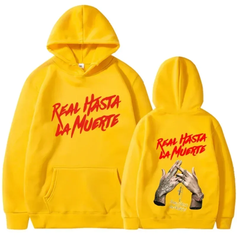 Spring and Autumn Hooded Anuel AA Real To Death Printed Sweatshirt Streetwear Rapper Loose Pullover Casual Hooded Top3