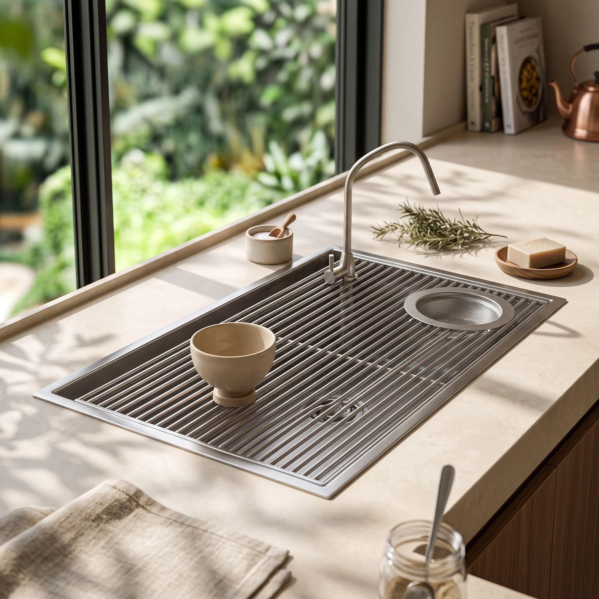 Countertop Brewing Tray with Recessed Installation Tea Washing Tray Brushed Finish Beverage Station Tray for Tea Lovers