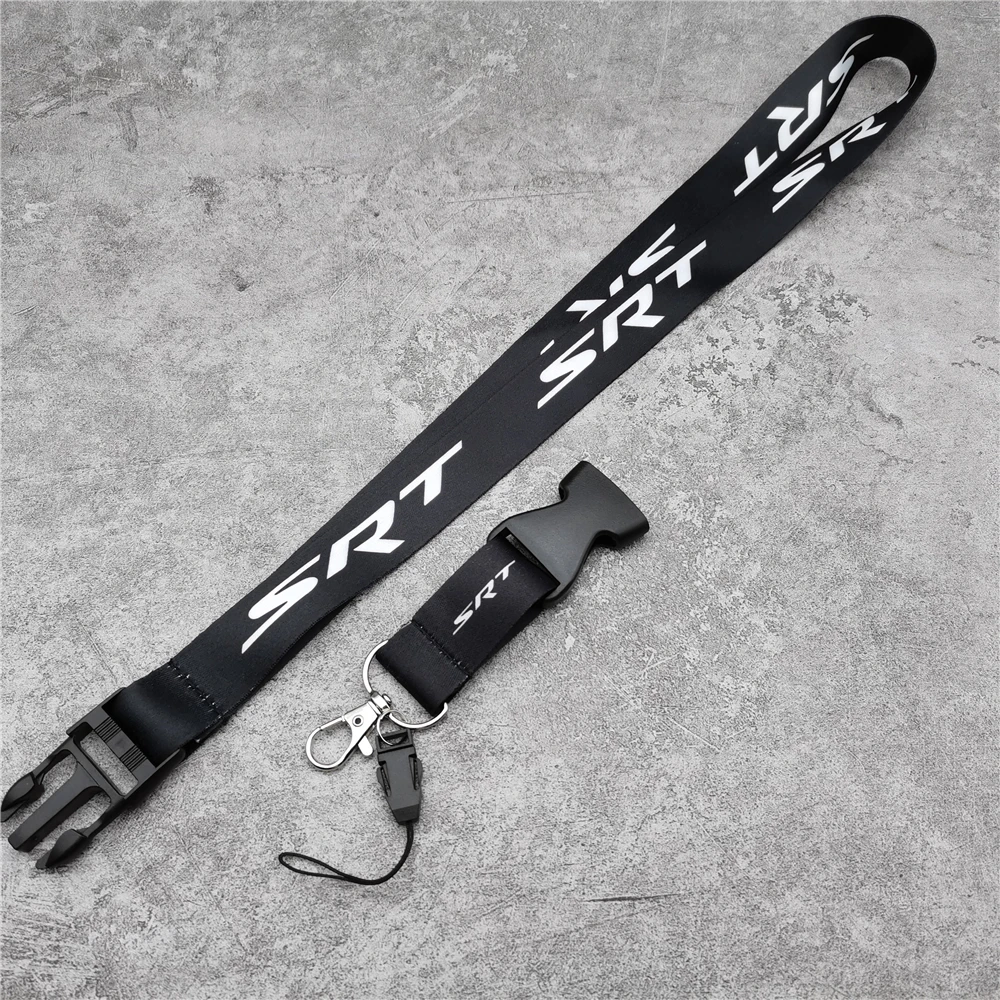 Neck Straps Black Lanyard Key Cell Phone Work ID Card Hanging Rope JDM Style Creative SRT Auto Keyrings Accessories Car Keychain