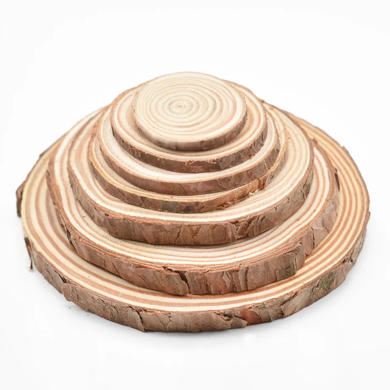 3-12cm Thick Natural Pine Round Unfinished Wood Slices Circles With Tree Bark Log Discs DIY Crafts Rustic Wedding Party Painting