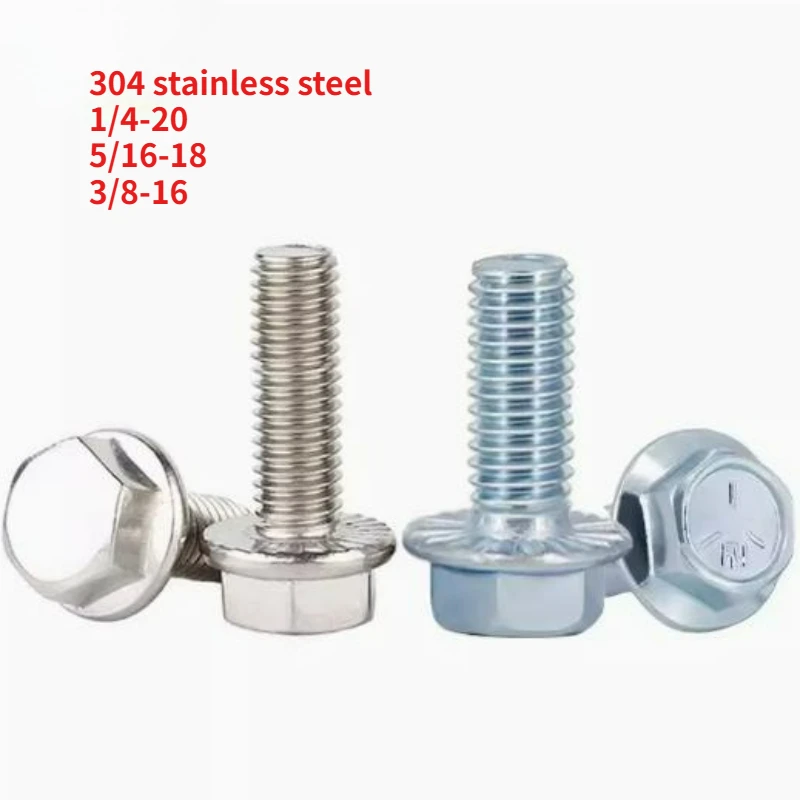 Unc 1/4-20 5/16-18 3/8-16 304 Stianless Steel/blue White Zinc Hexagon With Serrated Flange Cap Screw Hex Washer Bolt