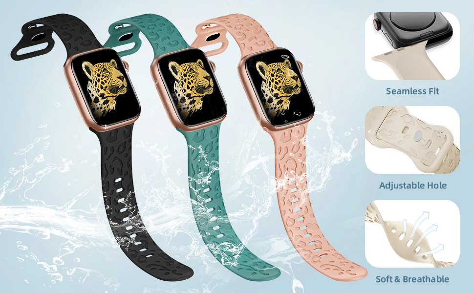 Graviertes Leopardenarmband für Apple Watch Ultra 2 3 4, 49 mm, 44 mm, 40 mm, 45 mm, 38 mm, Silikonarmband, iWatch Series 10 11 12 9 8 SE – Detail 1