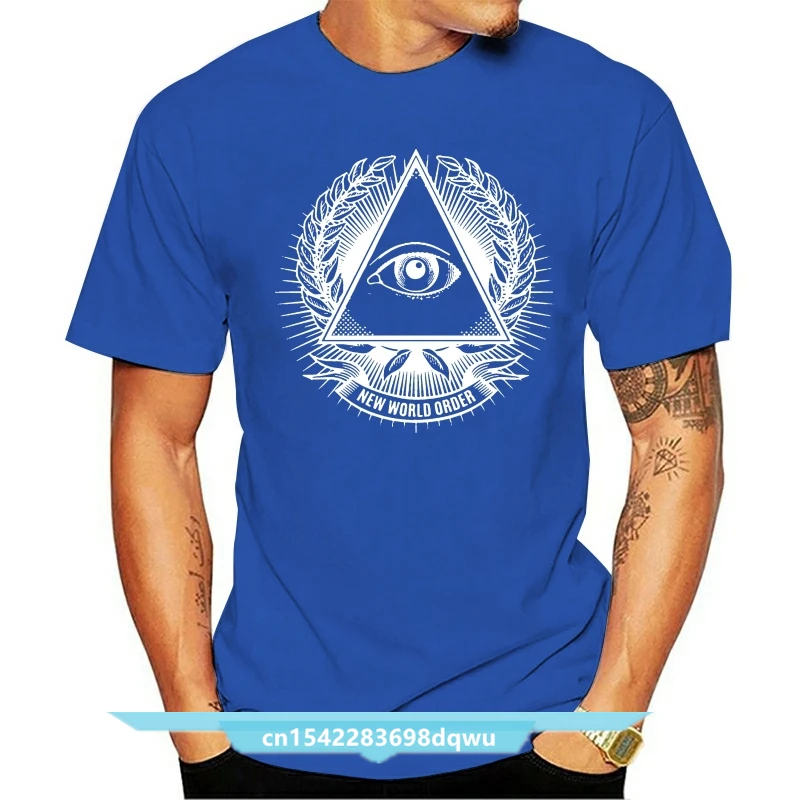 

New World Order Illuminati Art Men'S Printed T Shirt Black Round Neck Tee Shirt