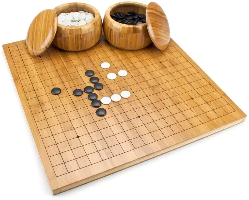 Bamboo 0.8 Inch Reversible 19x19/13x13 Go Game Set Board with Single Convex Cloud Stone and Bamboo Bowl