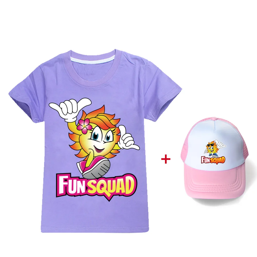 New Summer Kids Short Sleeve T-shirt game Fun squad Children's Clothing Boys Girls Clothes Cartoon Casual Cotton T-shirt +hat