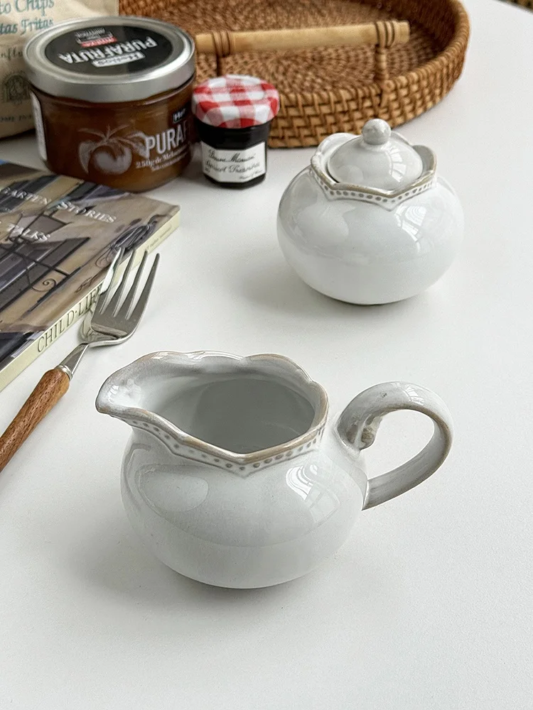 

Anmuli Ins Retro Sle Cerc Sugar Salt aker Coffee Milk Pot Emed Pearl Dot Pattern Dining Coffee Utensils