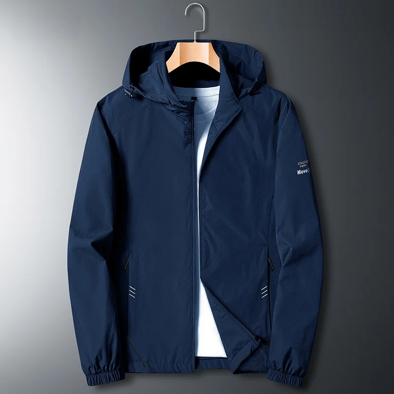 

Men's Spor Lightweight Loose Fit Fall Jaet Thin Nylon Material Windproof Zipper Closure Long Sve Casual Hooded Jaet