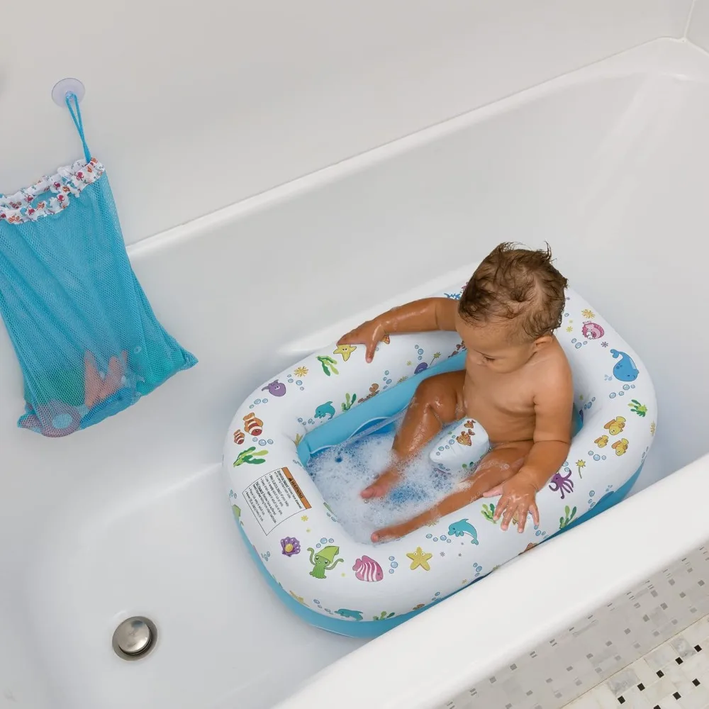 Mommy's Helper | Inflatable Under The Sea Baby Bathtub, Collapsible Safe Baby Bath Tub with Anti-Sliding Saddle Horn Seat