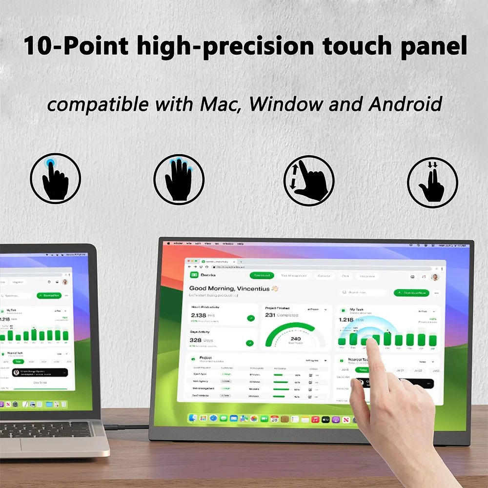16Inch Portable monitor 2.5K Touchscreen Display device 100%sRGB 400NIT IPS Used in Laptop Xbox PS4/5 Swicth