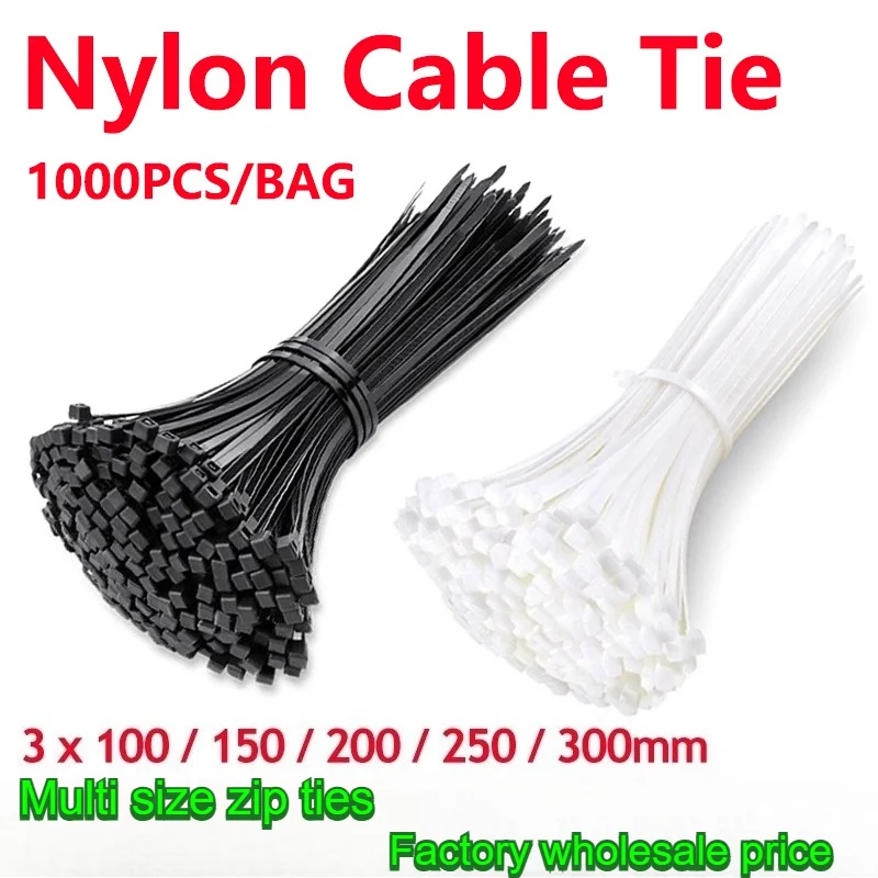 Nylon Cable Ties Self-locking Cord Ties Straps 1000-100Pcs Adjustable CablesFastening Loop Home Office Wire Zip Ties Wholesale