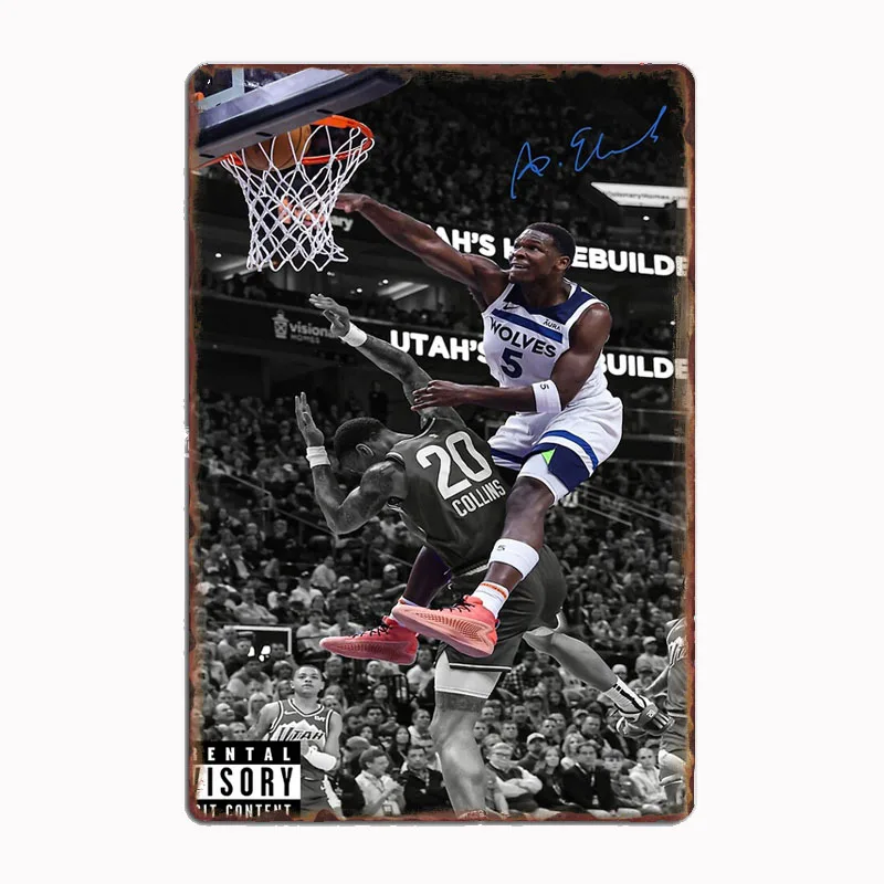 Anthony Edwards Dunk Poster Metal Poster Sign Club Custom Indoor Wall Tin Sign Room Decor Home Decor