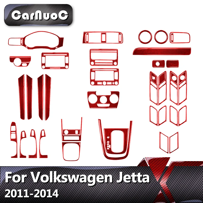 

1Set Car Interior Decoration Protection Red Carbon Fiber Stickers For Volkswagen VW Jetta 2011 2012 2013 2014 Auto Accessories