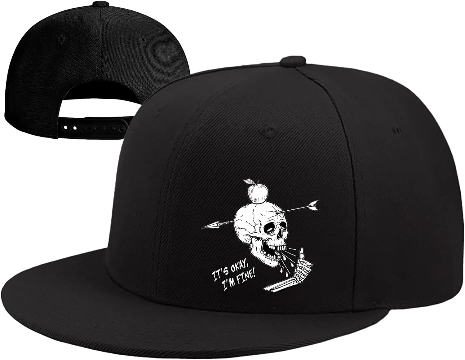 Snapback Hat for Men Flat Bill Hats Men Skull Hat Skeleton Black Baseball Cap Hip Hop Mountain Travel Fitted Hat