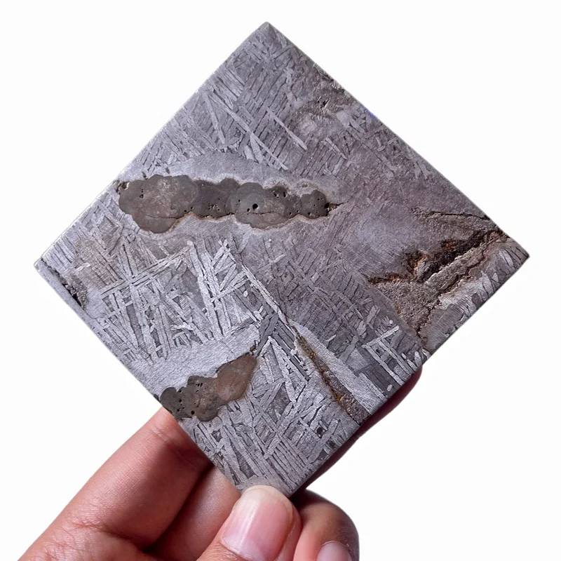 Muonionalusta Iron Meteorite Square Slice Polished With Natural Inclusions Widmanstatten Pattern Space Rock Specimen LK834