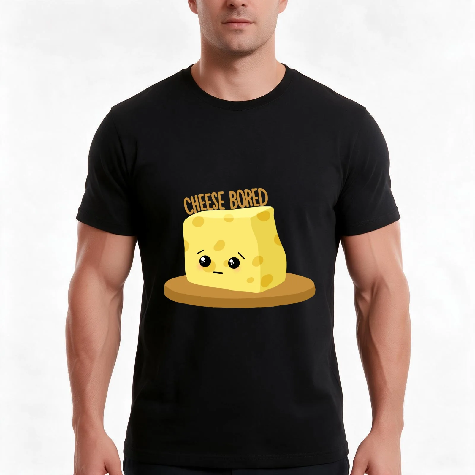 Cheese Bored Funny Meme - Food Pun T-Shirt, Summer Casual Cotton Tee, Oversized Streetwear Tops, Vintage Graphic Print