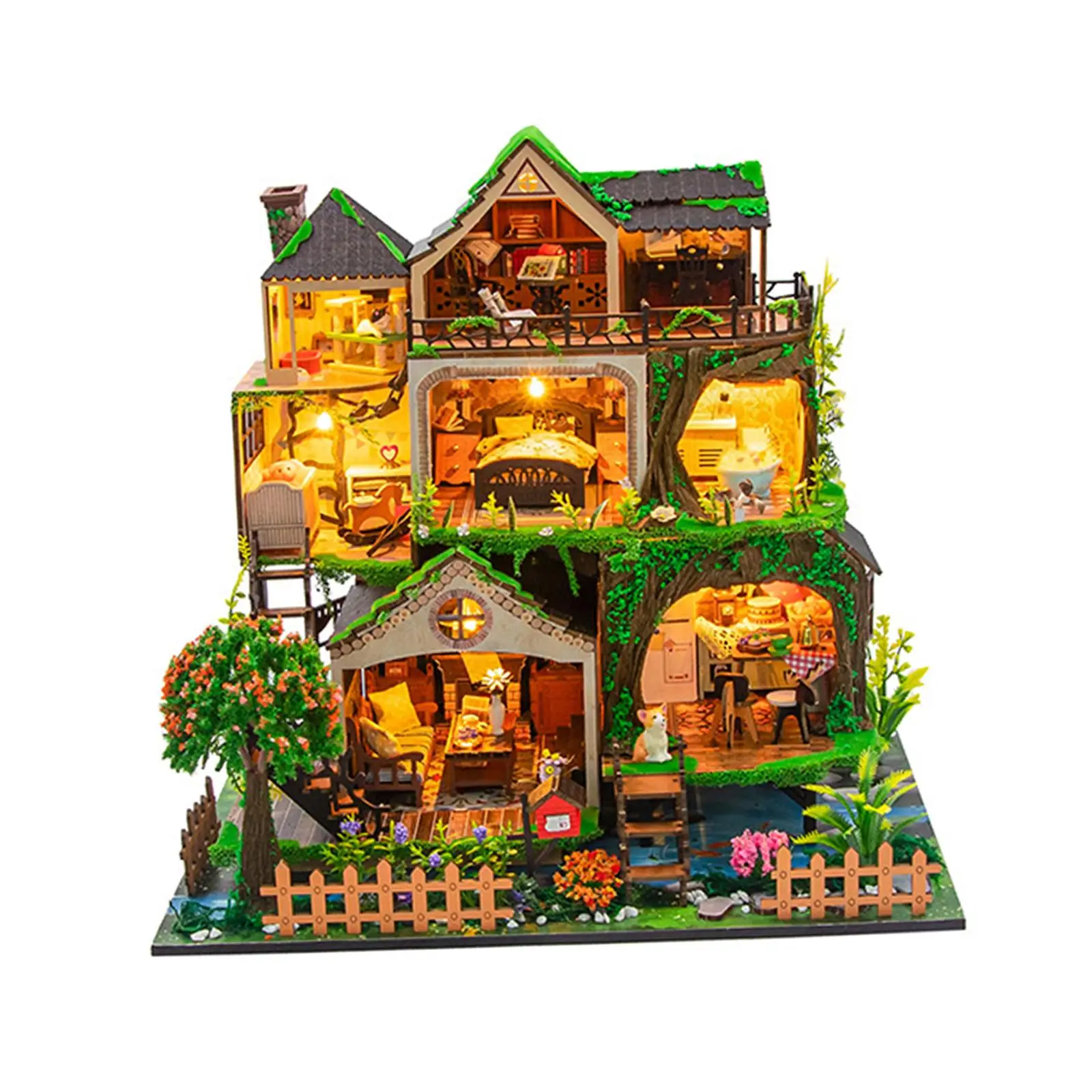 Miniature House Kit Accessories Holiday Gifts Multifunctional Handmade Educational Desk Decor 3D Wooden Puzzles Desktop Ornament