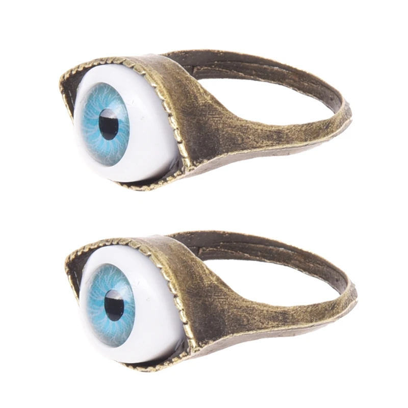 2X Retro Tibet Eye Gothic Gold Metal Ring Gift 17Mm Unisex