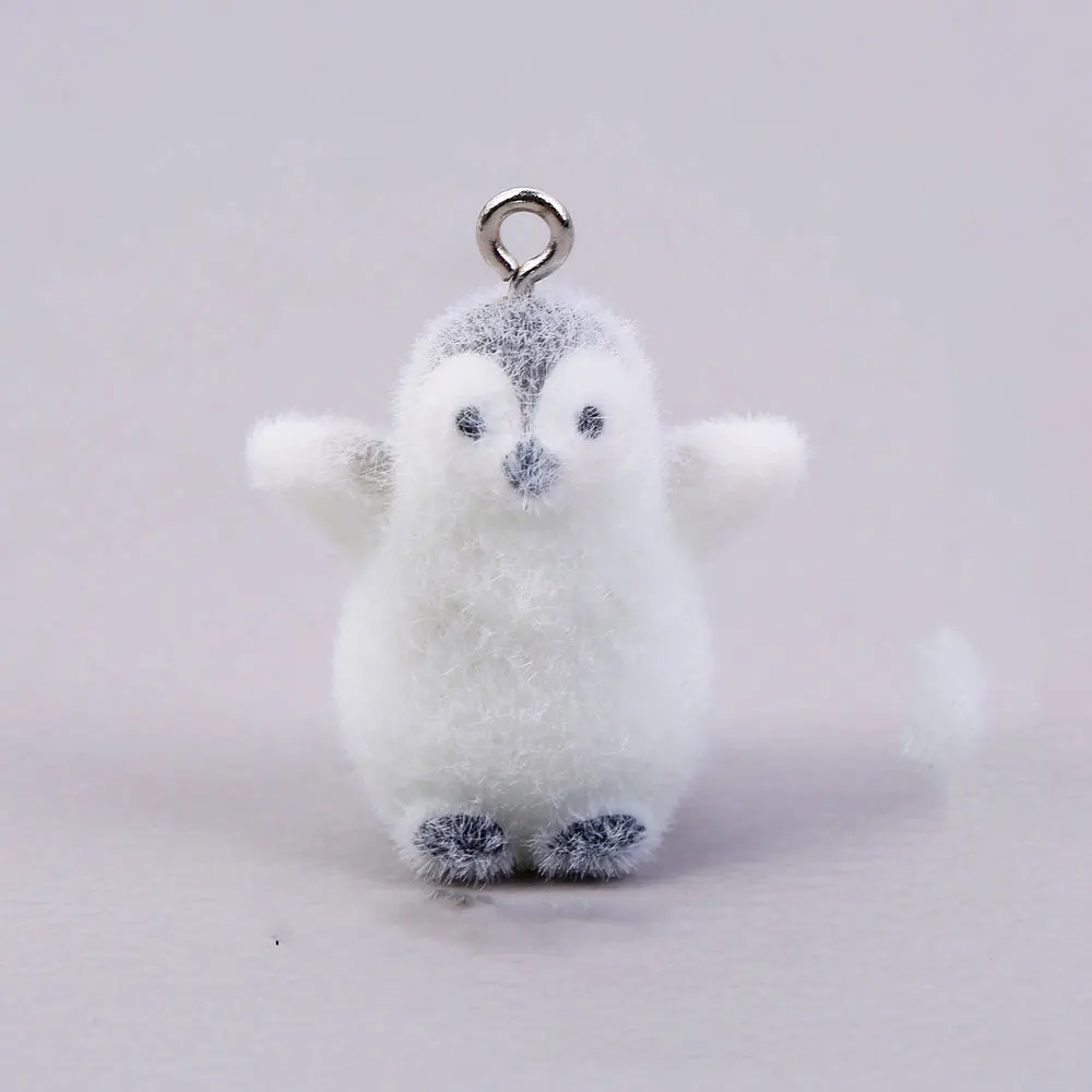 3/5pcs Kawaii 3D Flocking Small Penguin Resin Charms Lovely North Pole Animal Pendant For Earring Keychain Diy Jewelry Making