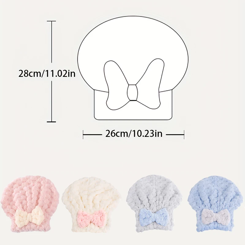 Ladies' Bow Style High-Efficiency Water Absorbing Dry Hair Cap, Coral Fleece, Fully Wrapped Hair, Suitable For Family Use