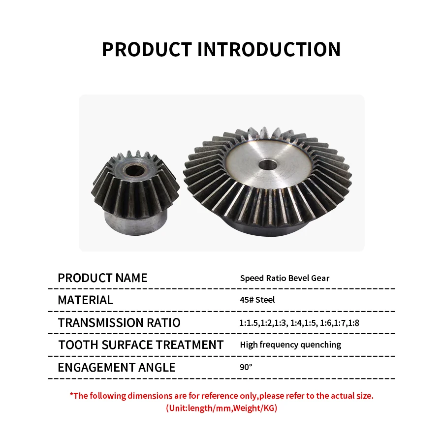 Precision Bevel Gear Transmission Ratio 1:3:4:5:6:7:8 90 Degree Hard Tooth Surface 0.8-3 Mod Pinion CNC Machine Parts Wholesale