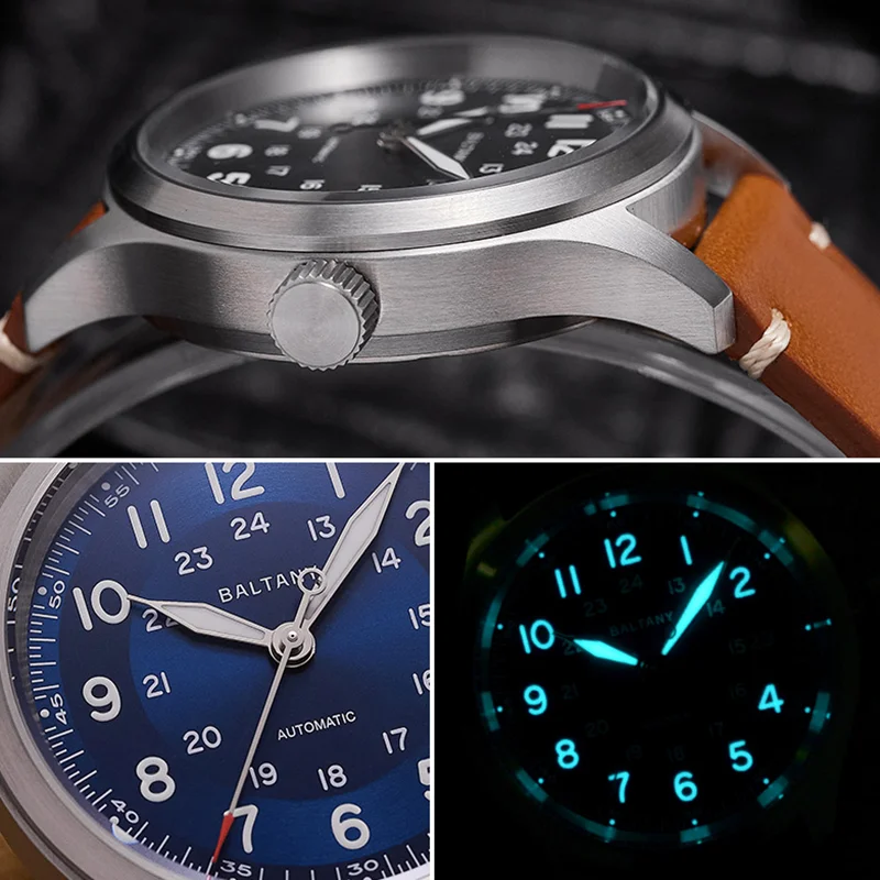 Classic Army Field Watches Baltany S S2049 Date NH35 Movement Sapphire Lens 10Bar Waterproof Luminous Auto Mechanical Man Watc