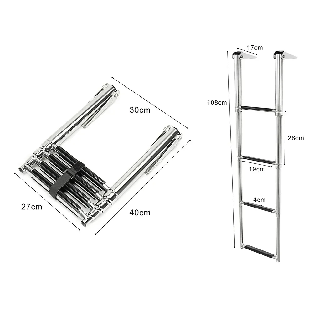 Stainless Steel Marine Ladder with Folding and Telescoping Features, Boat Accessories, 4 Step