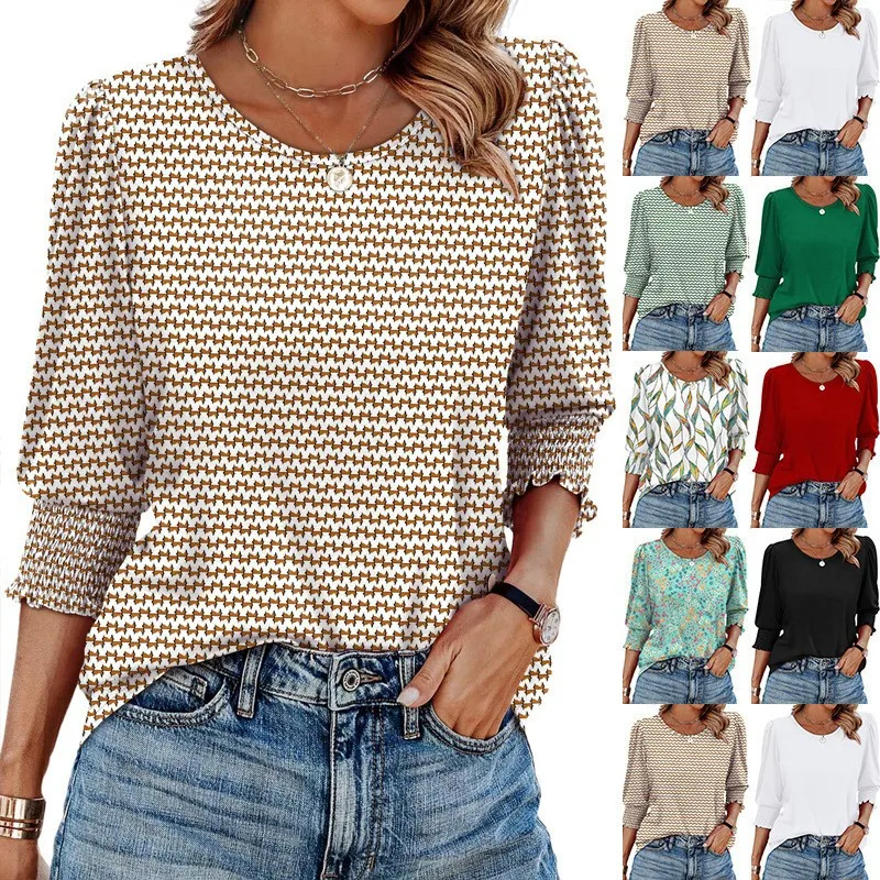 

Свободная повседневная футболка с принтомQuarter Sve, круглая футболка Ne Polyester, женская весенняя футболка Faion ort Sve Top