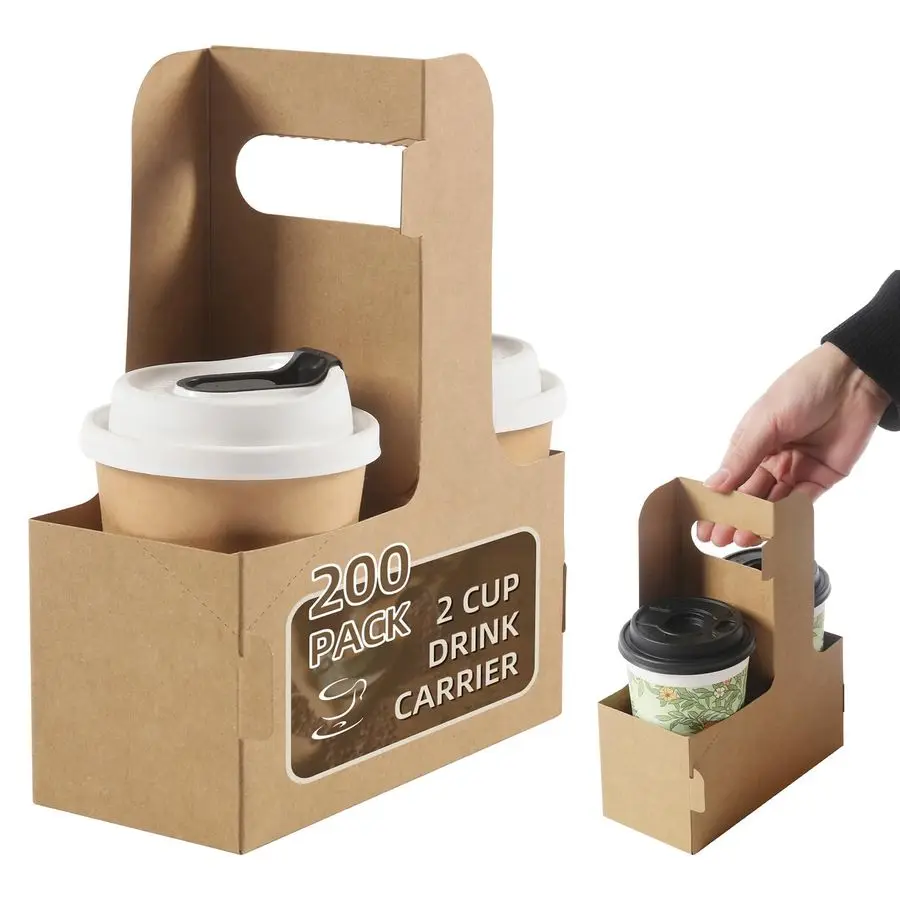 

Coffee Cup Carrier for Delivery, 2 Cup Paperboard Cup Holder Portable Drink Holder Take Out Drink Carrier with Handle for Hot am