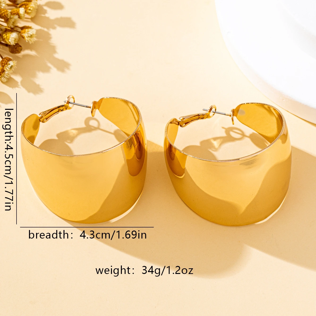 Women's Smooth Geometric C-Shaped Large Circle Hoop Earrings