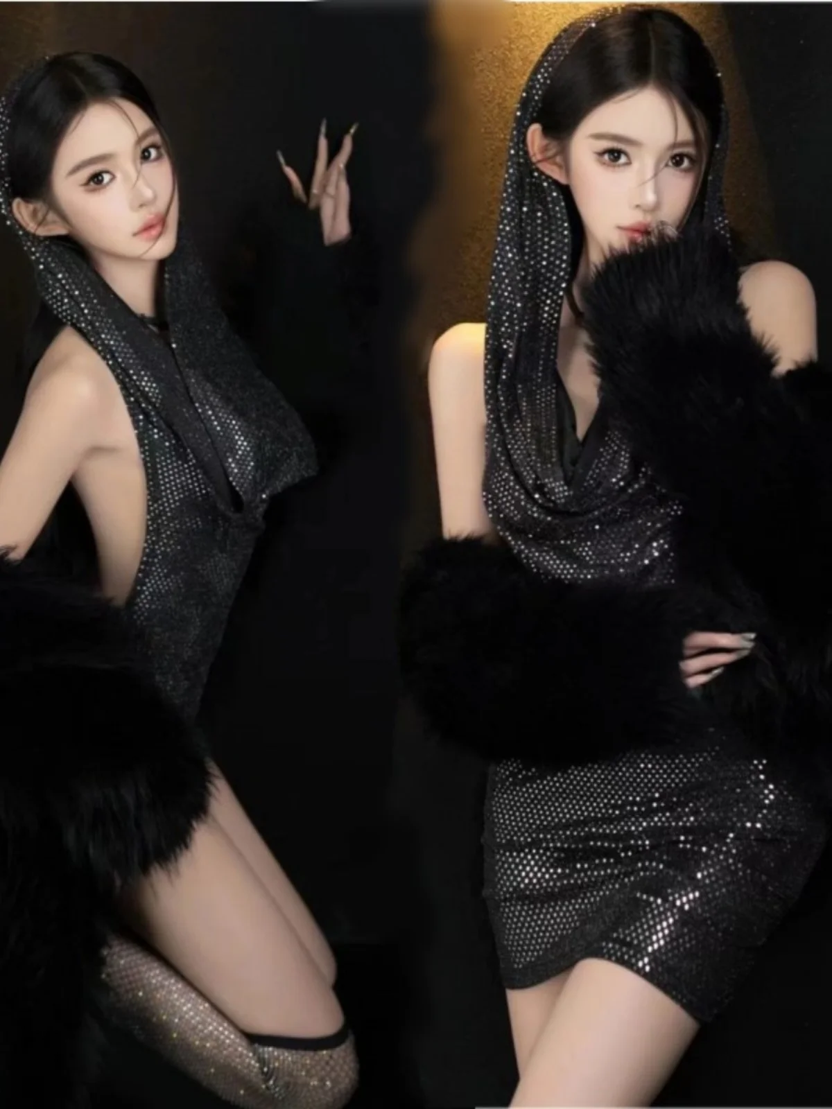 

Fashionable Backless Sequin Dress Sexy Art Photo Studio Photography Costume Women's Clothing Stage Performance Traditional Et...