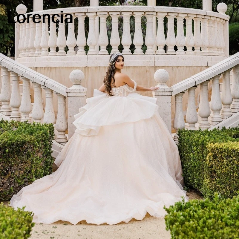 فستان Quinceanera عاجي مكشوف الأكتاف مخصص من الخرز الكريستالي المكسيك مشد حلو 16 فيستدوس دي 15 أنيو YQD795