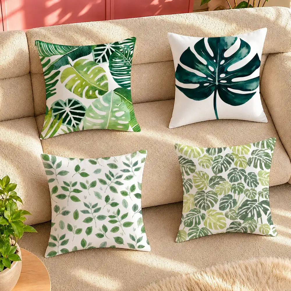 Tropical Green Leaf Pattern Cushion Cover Pillow Cover Decorative Throw Couch Home Decor for Living Room Sofa