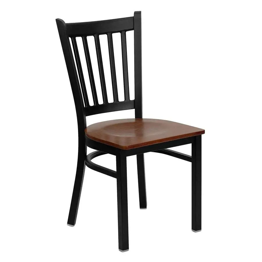 

HERCULES Series Black Vertical Back Metal Restaurant Chair Cherry Wood Seat