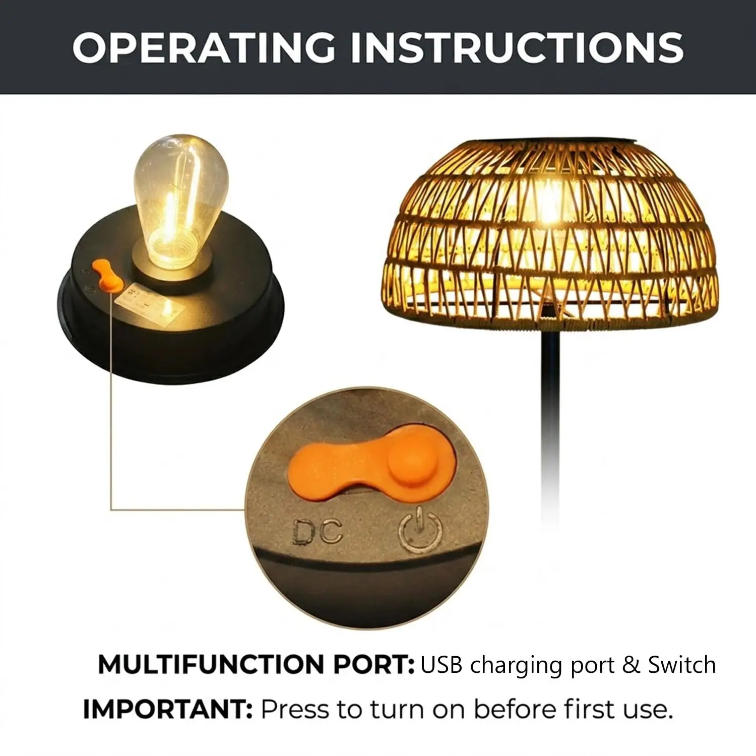 Beige Solar Outdoor Floor Lamp with Solar & USB Dual Charging view 6