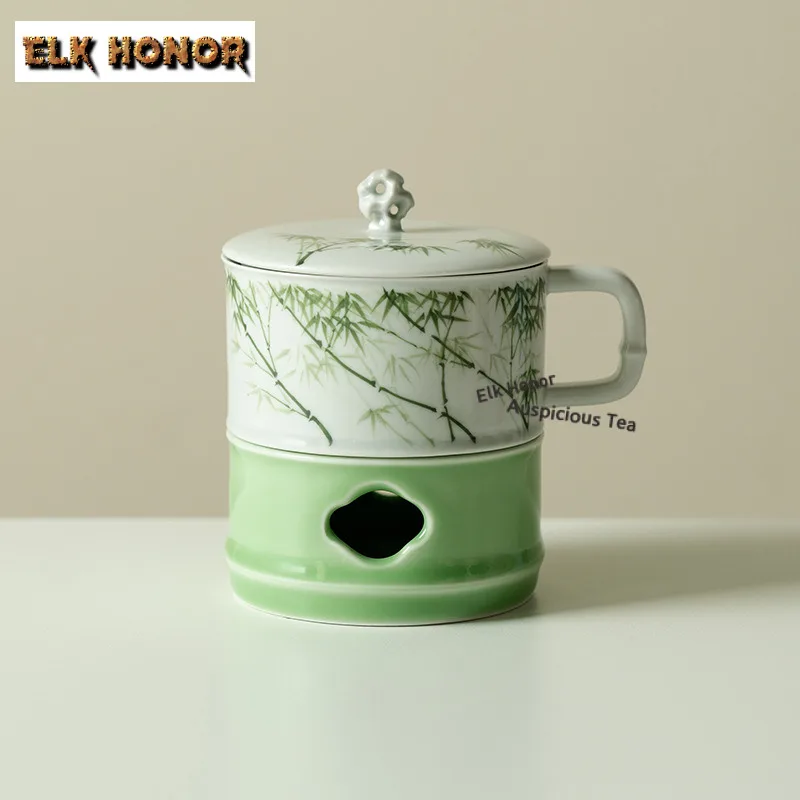 

200ml Hand-painted Green Bamboo Coffee Mug Hot Chocolate Cup Tea Warmer Holder Afternoon Tea Mug Office Water Cup Teaware Gifts