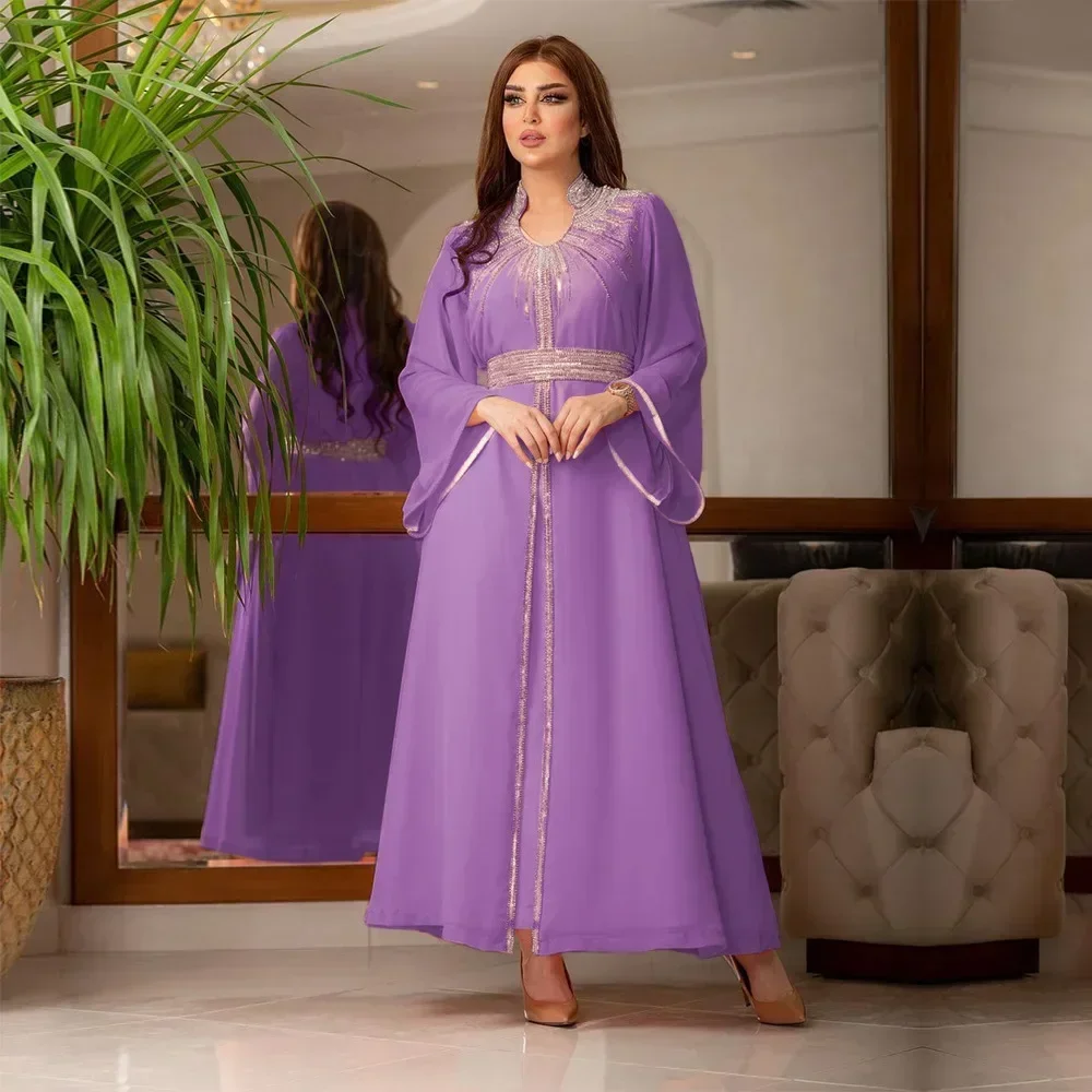 Luxus Arabische Muslimische Frauen Diamanten Abaya Maxi Kleid Türkei Dubai Braut Abend Hochzeit Party Jalabiya Kaftan Marokkanischen Kleid Kaftan