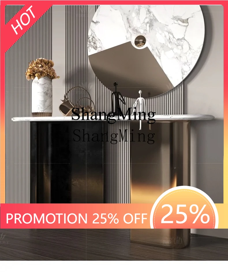 FG Chinese Stainless Steel Entrance Table Light Luxury Marble Wall Entrance Table Modern Simple Entrance Cabinet