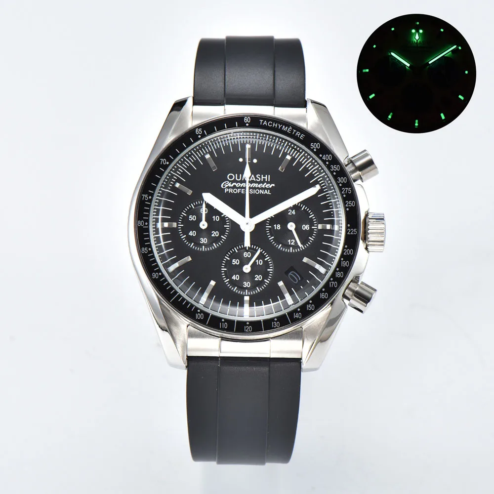 Orologi da polso al quarzo VK63 da uomo di lusso da 40 mm OMG moon Orologio tipo Panda con movimento al quarzo giapponese VK63 Cronografo di velocità reloj