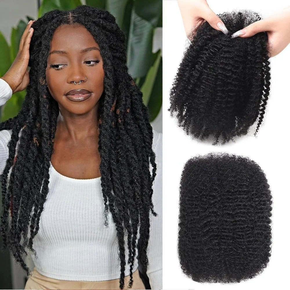 High Grade 4C Afro Kinky Bulk Human Hair 10-20 Inch Natural Black Soft 50g/Pack Dyeable Bleachable for Braiding Dreadlocks Twist
