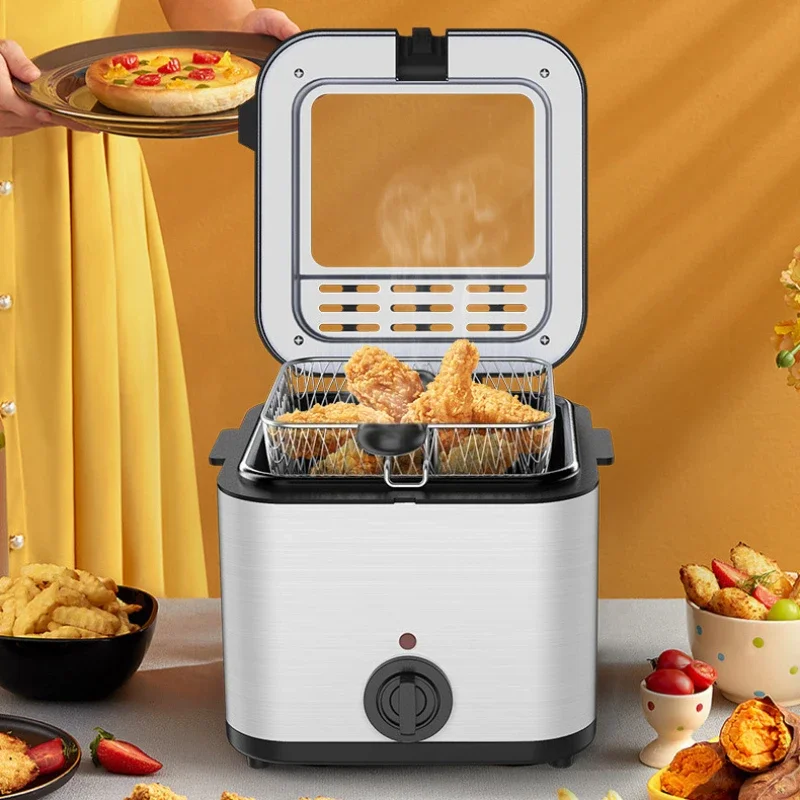 French Fries Machine You Tiao Machine 2.5L Household Stainless Steel Fryer 220V/1000W Integrated Self-heating Electric Fryer