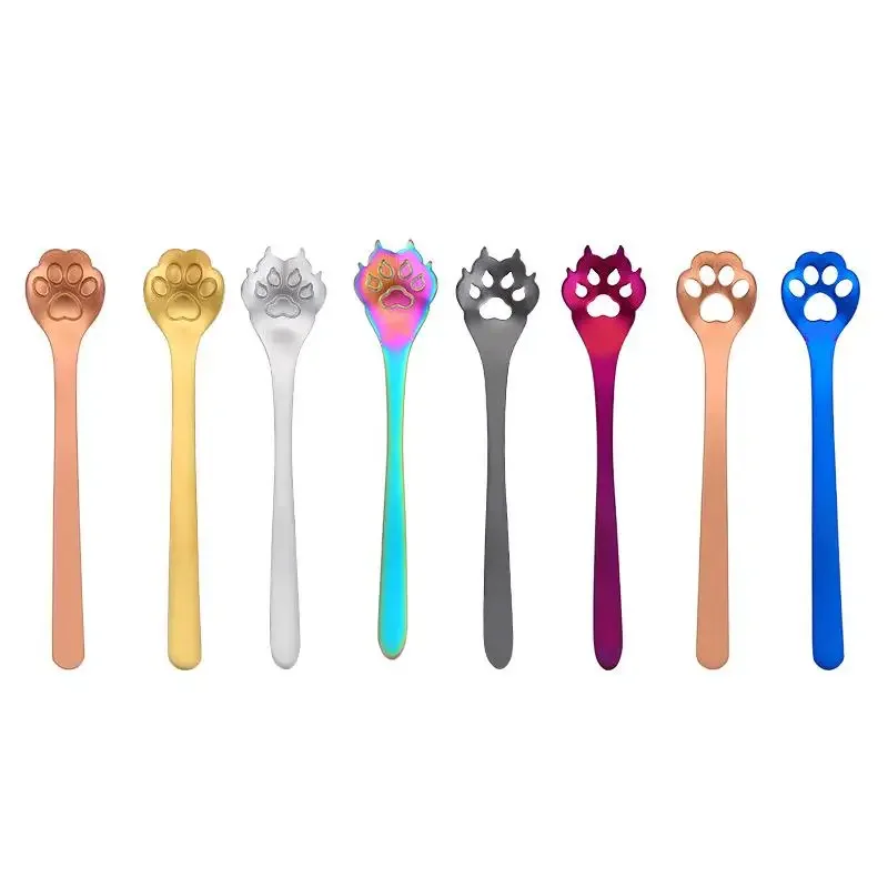 Stainless Steel Coffee Spoon Cat Dog Paw Teaspoon Afternoon Tea Dessert Spoon Hollow Out Long Handle Tableware Coffee Spoons