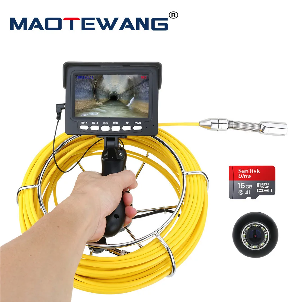 Sewer Pipeline Endoscope 4.3 Inch Monitor DVR IP68 20M Cable Night Vision 17MM 1000TVL 16GB TF Card OEM Sewer Pipe Inspection