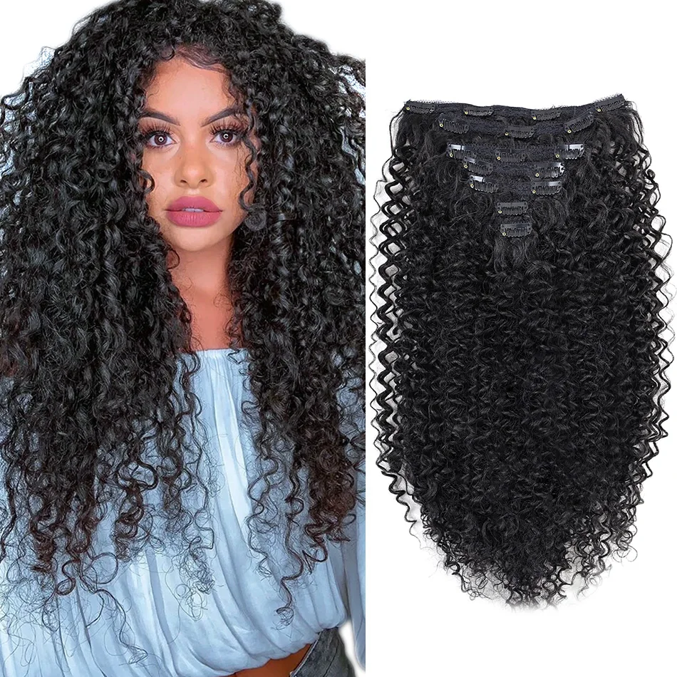 Synthetic Kinky Curly Clip In Hair Extensions HighTemperature High Quality Synthetic Fiber Clip In Hair Extension For Women