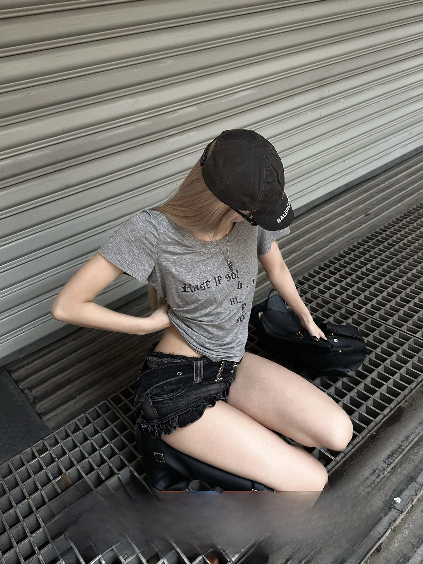Rase Le Sol Misty Shadow Grey Letter Print American Style Short Sleeve T-Shirt Loose Fit Casual round Neck Women's Top