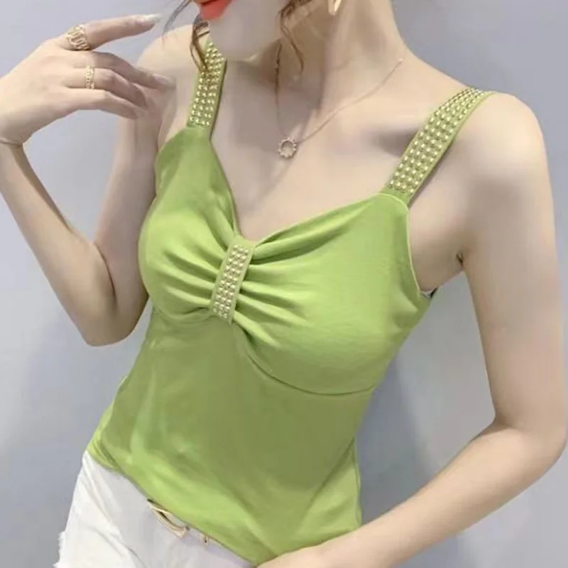 Summer Fashion Solid Color Sleeveless Camisole Ladies Slim Temperament Pullovers Solid Color Undercoat Women\'s Clothing 2024