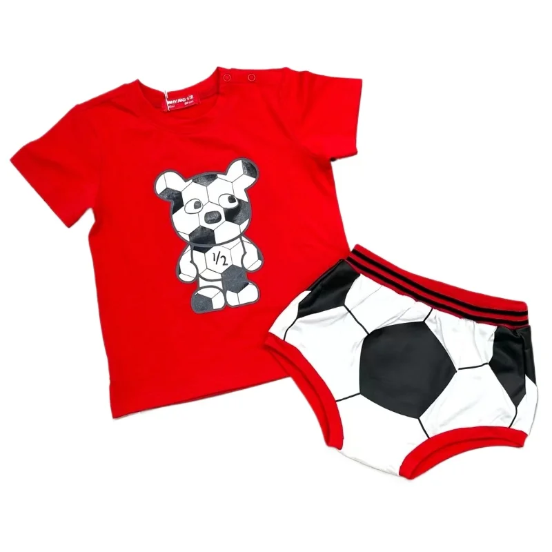 Boys' Clothes Set 2024 Summer Fashion Brand Children's Clothing Football Short Sleeve T-shirt + Shorts